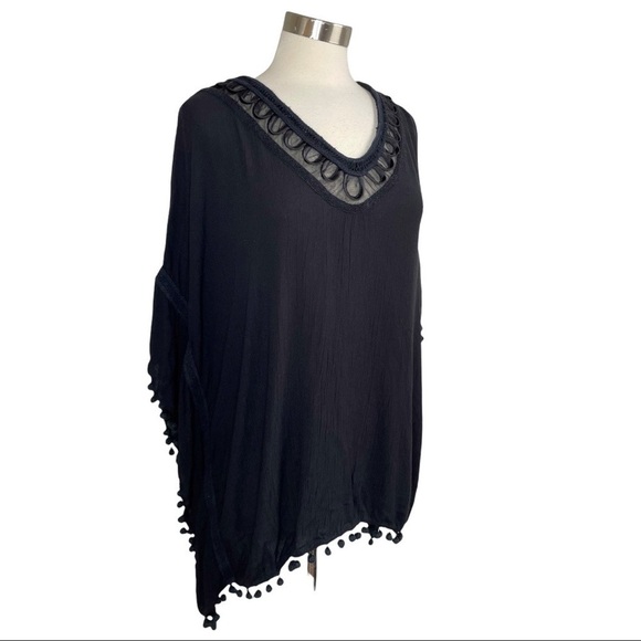 ELLA MOSS Black Pom Pom Swim Suit Cover-up size M/L - Picture 2 of 11